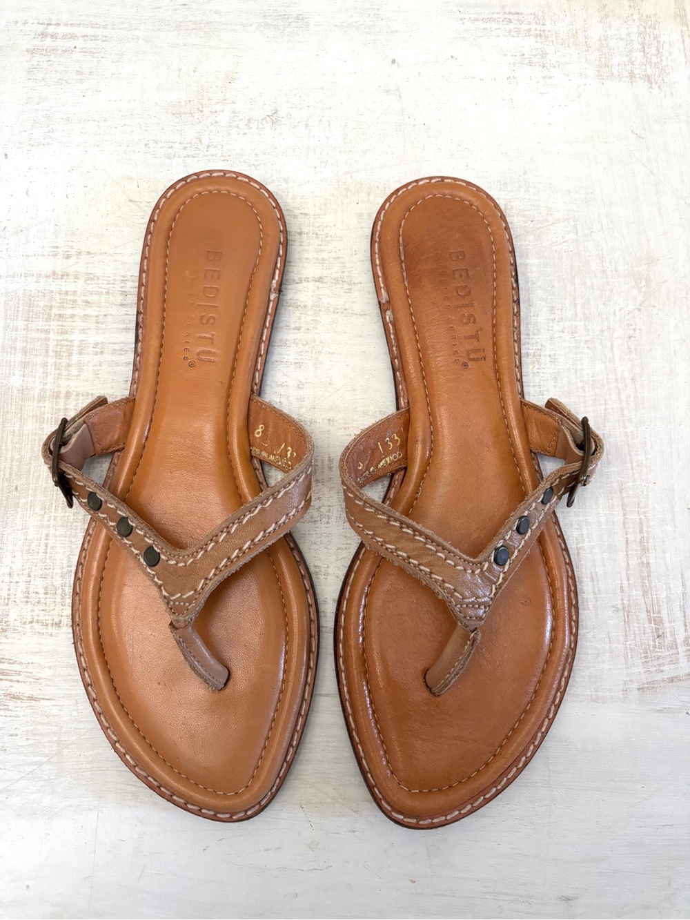 Bed Stu Leather Thong Sandal Slip Buckle On Size 8 - Picture 2 of 9